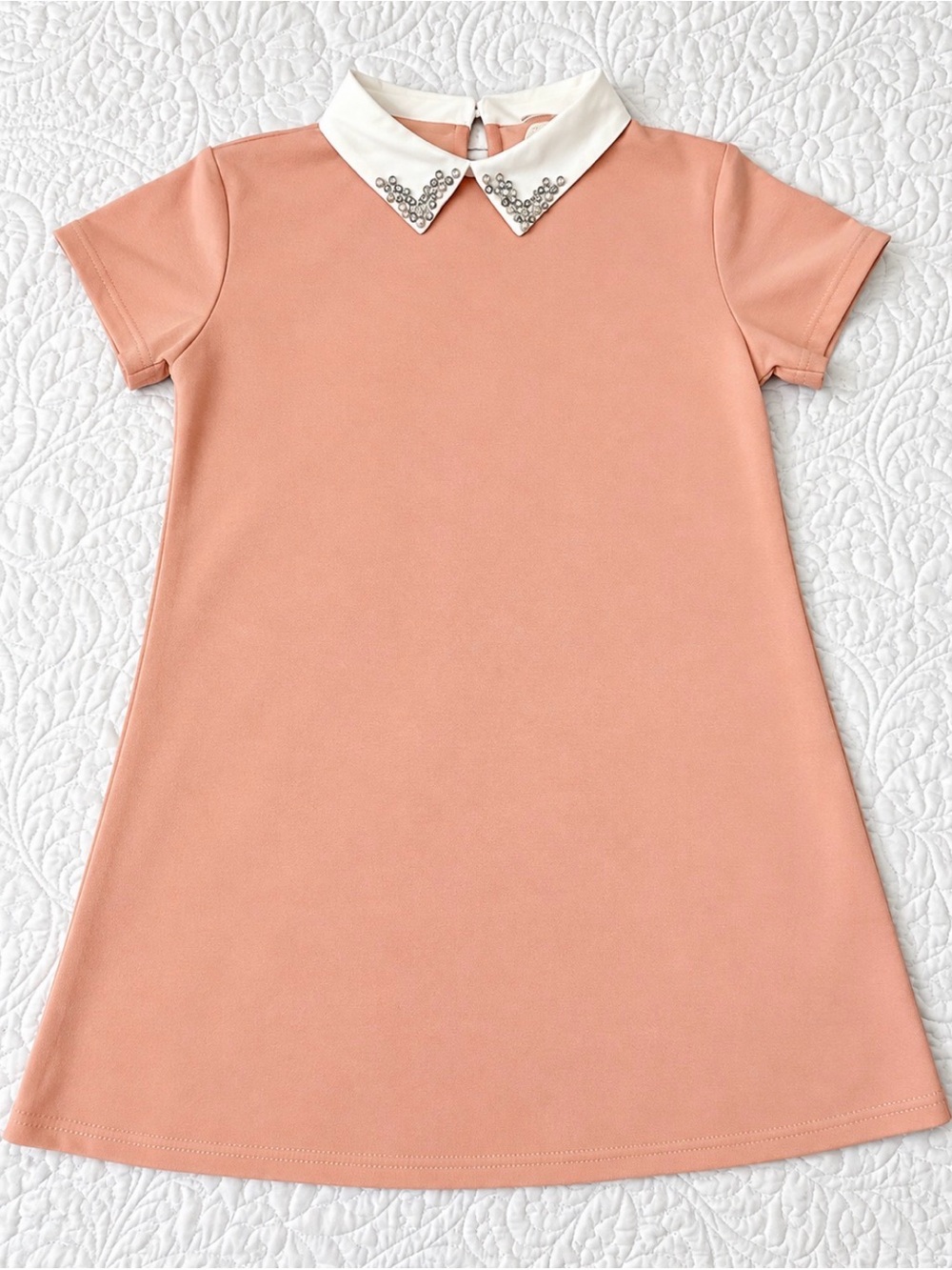 SHEIN Short-Sleeve A-Line Dress with Embellished White Collar
